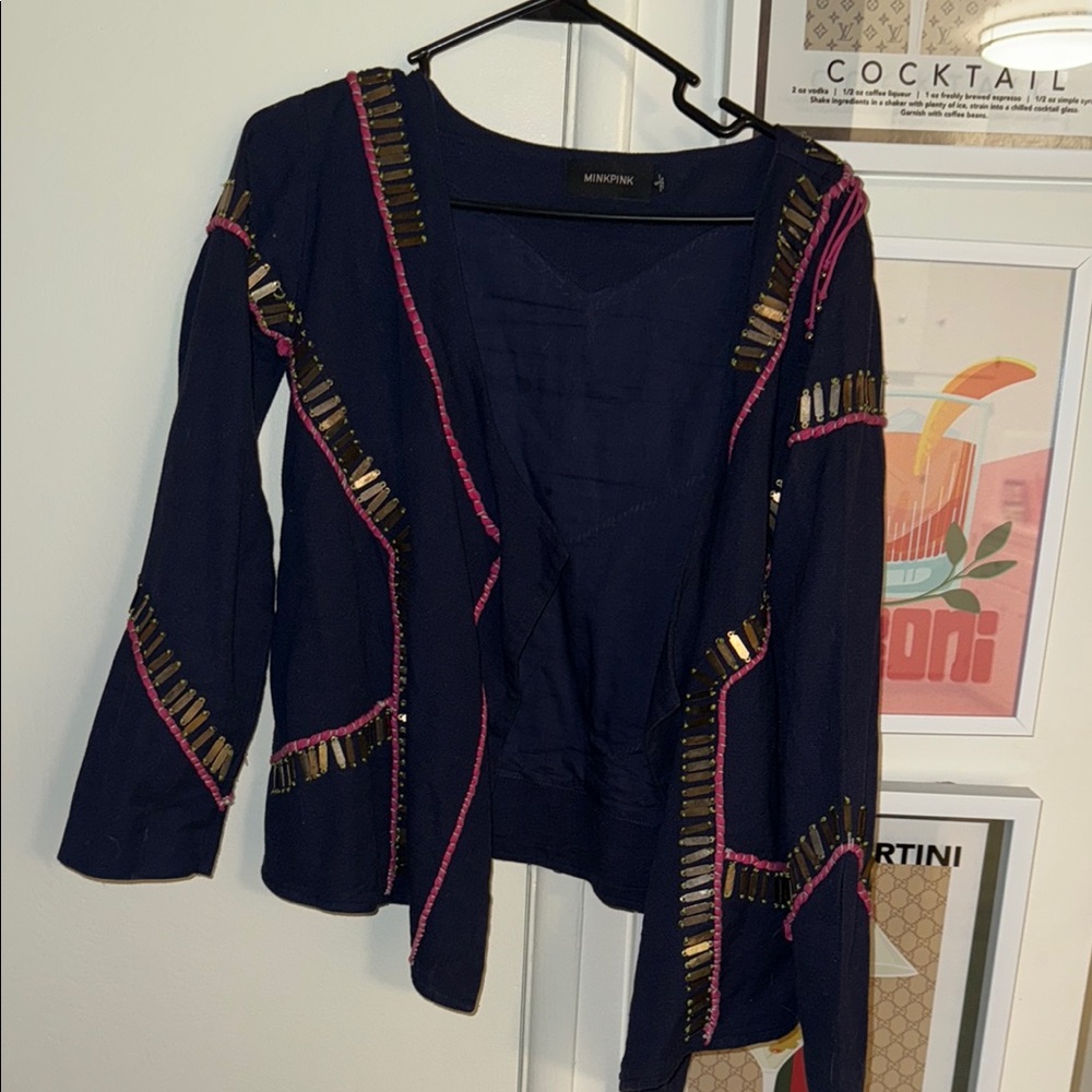MINKPINK Navy Jacket with Gold and Pink Accents